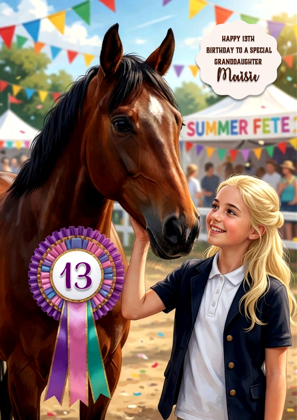 Birthday Card Girl Her Horse Granddaughter Daughter Niece Large A5 Size