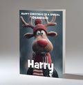 Personalised Christmas Card For Grandson, Son, Nephew, Brother, Friend, Rudolph The Red Nose Reindeer The Football Fan