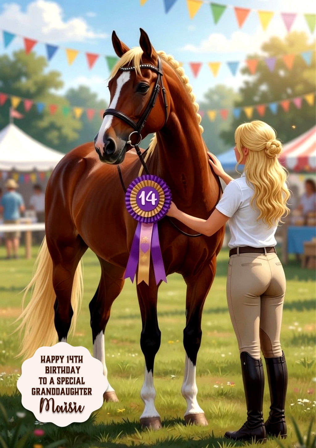 Birthday Card Girl Her Horse Granddaughter Daughter Niece Large A5 Size