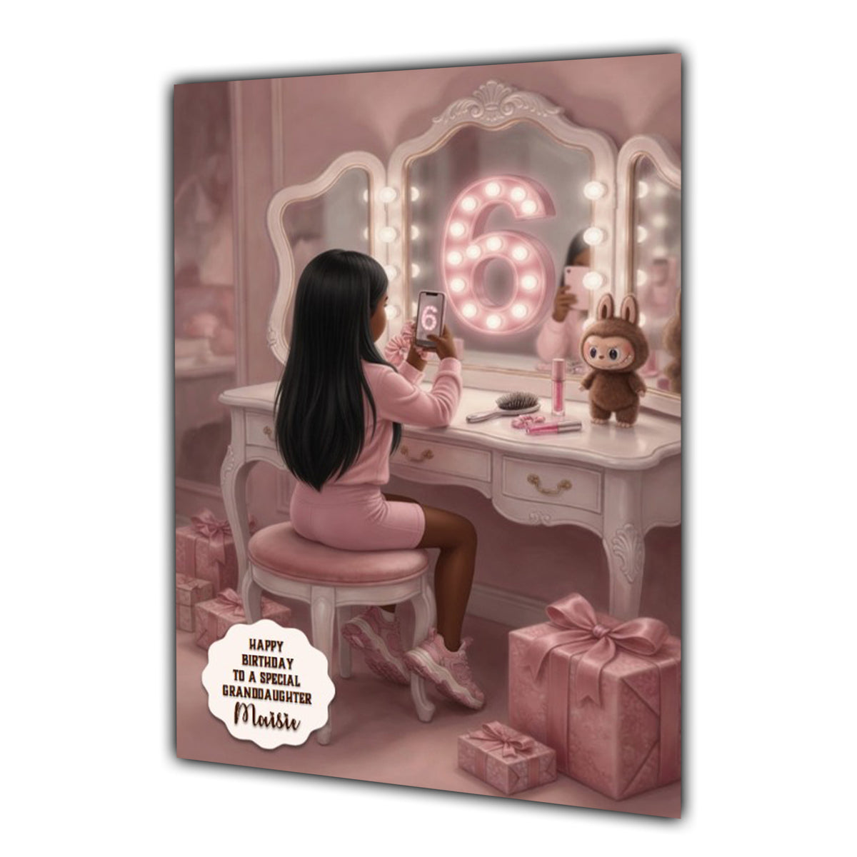 6th Birthday Card Granddaughter Daughter Black Girl Personalised A5 Size