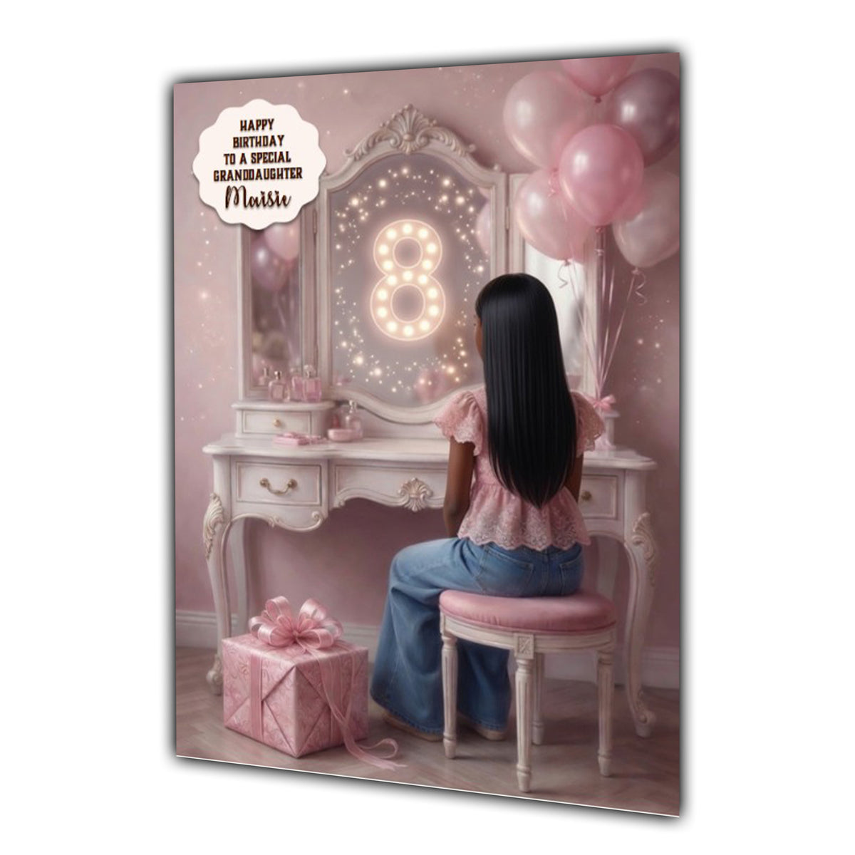 Personalised 8th Birthday Card - Girl at a Dressing Table