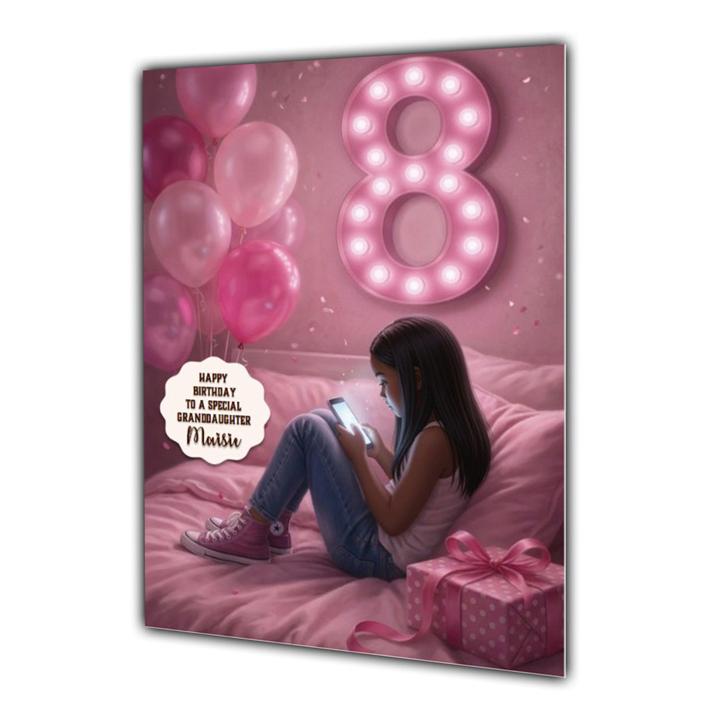 8th Birthday Card Granddaughter Daughter Black Girl Personalised A5 Size