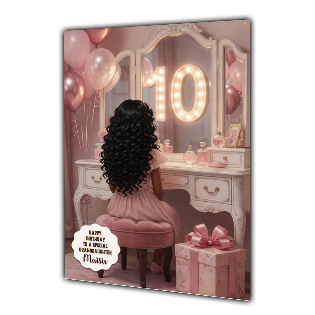 Personalised 10th Birthday Card - Girl at a Dressing Table