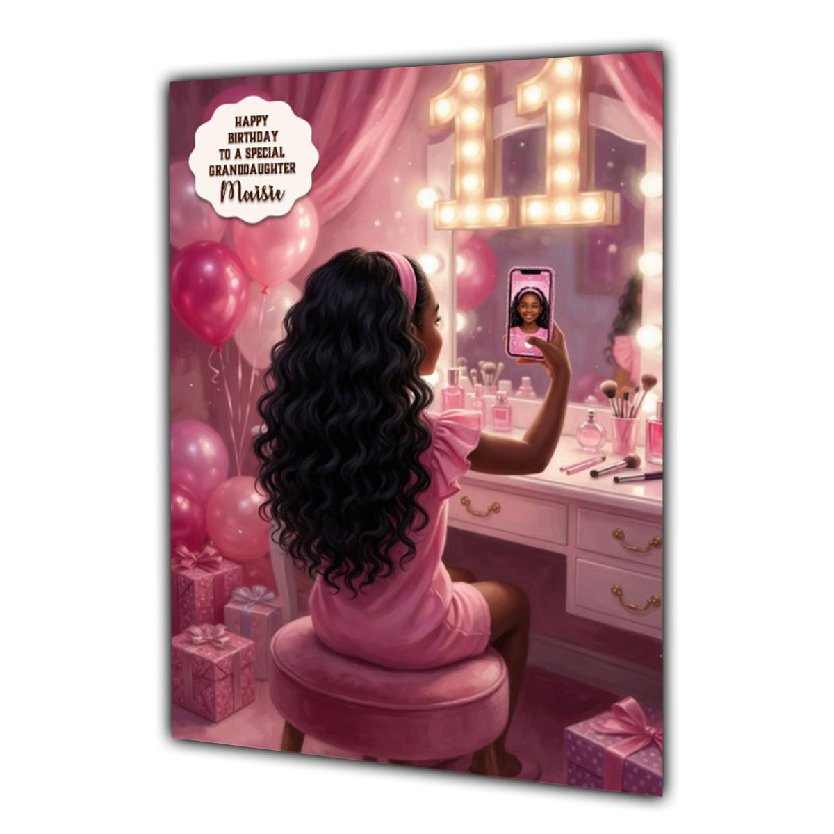 11th Birthday Card Granddaughter Daughter Black Girl Personalised A5 Size