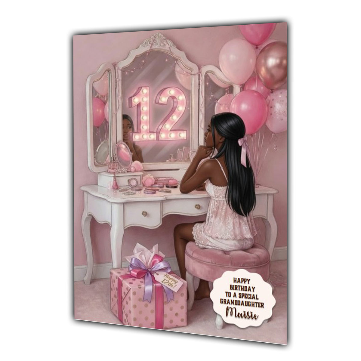 Personalised 12th Birthday Card - Girl at a Dressing Table