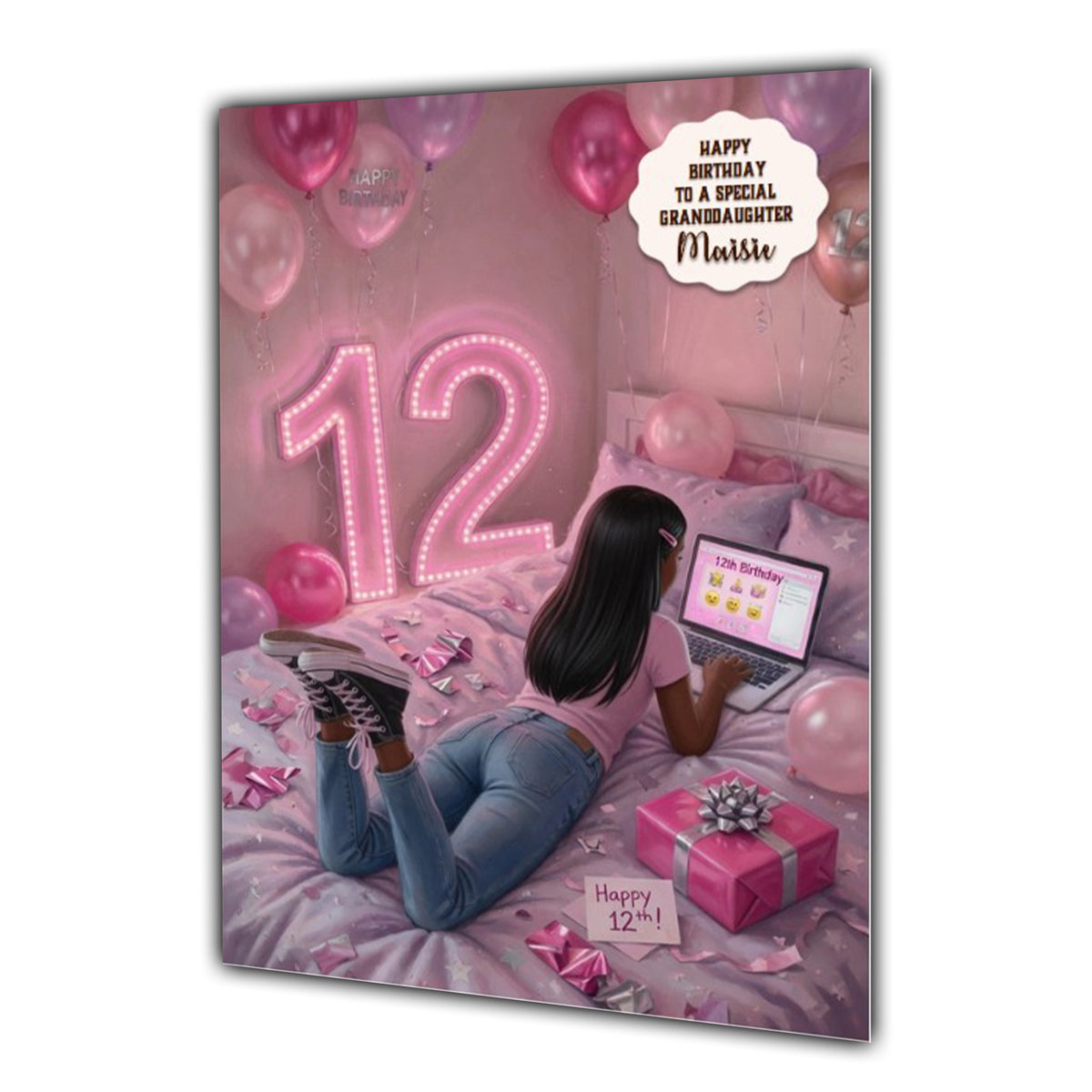 12th Birthday Card Granddaughter Daughter Black Girl Personalised A5 Size