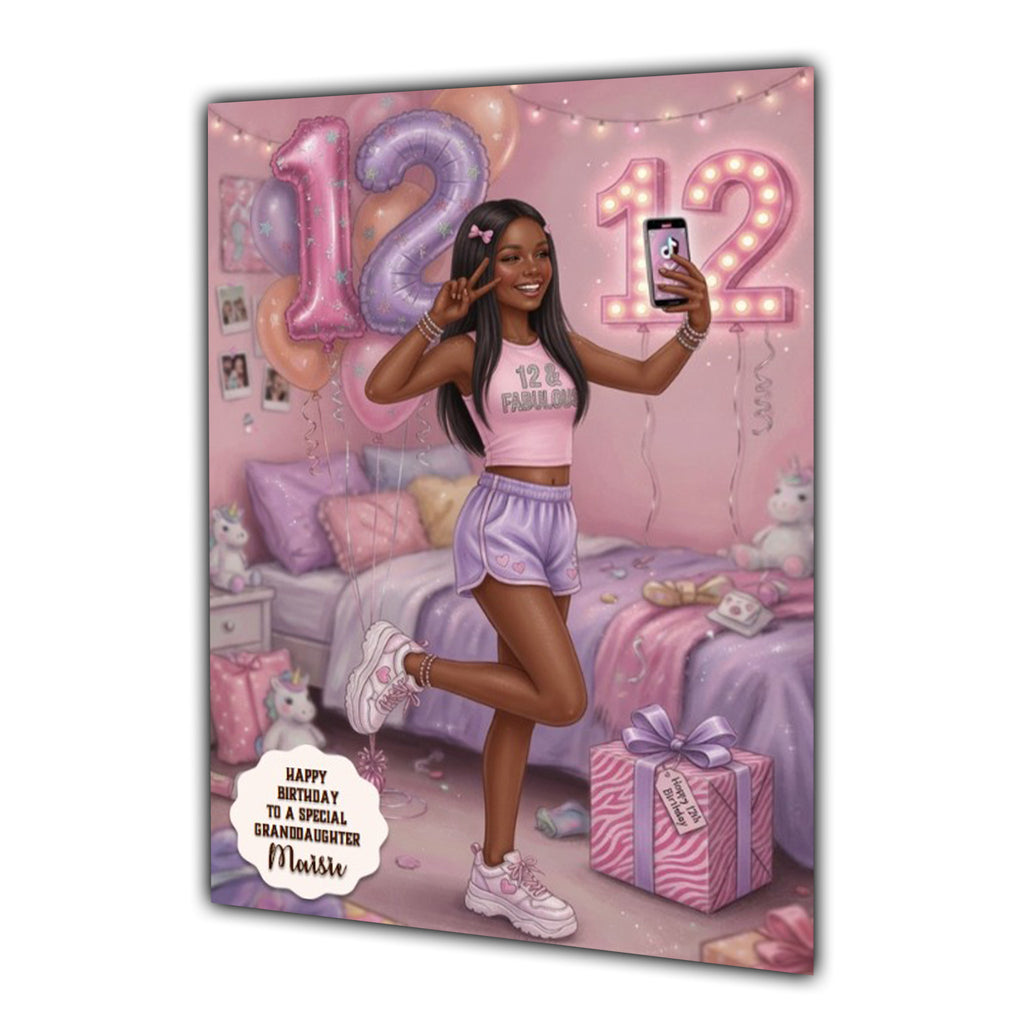 12th Birthday Card Granddaughter Daughter Black Girl Personalised A5 Size