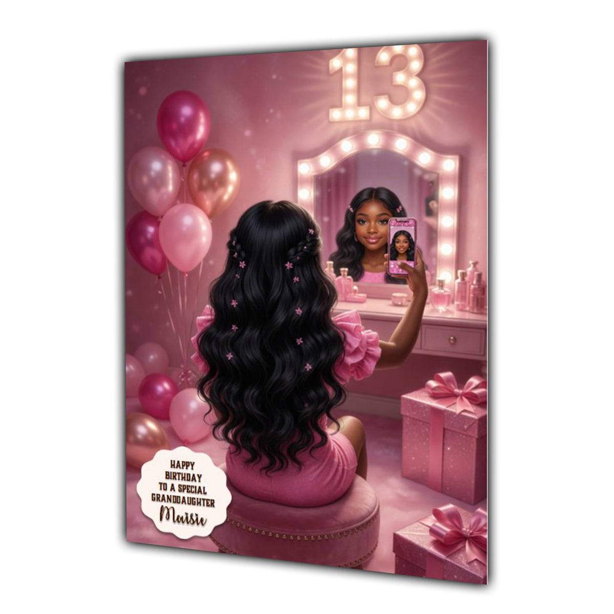 13th Birthday Card Granddaughter Daughter Black Girl Personalised A5 Size