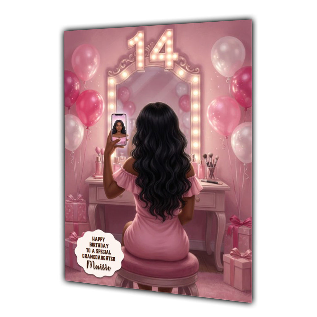 14th Birthday Card Granddaughter Daughter Black Girl Personalised A5 Size