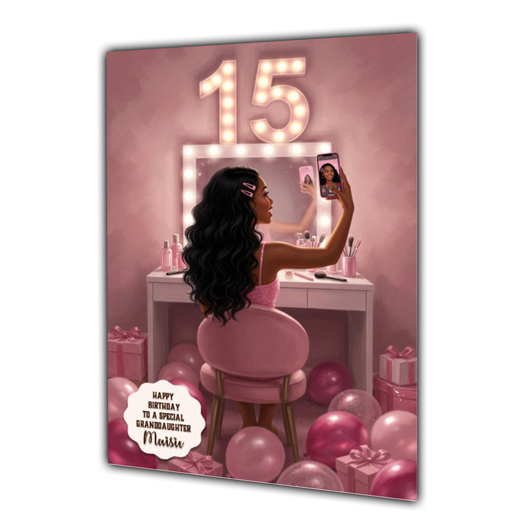 15th Birthday Card Granddaughter Daughter Black Girl Personalised A5 Size