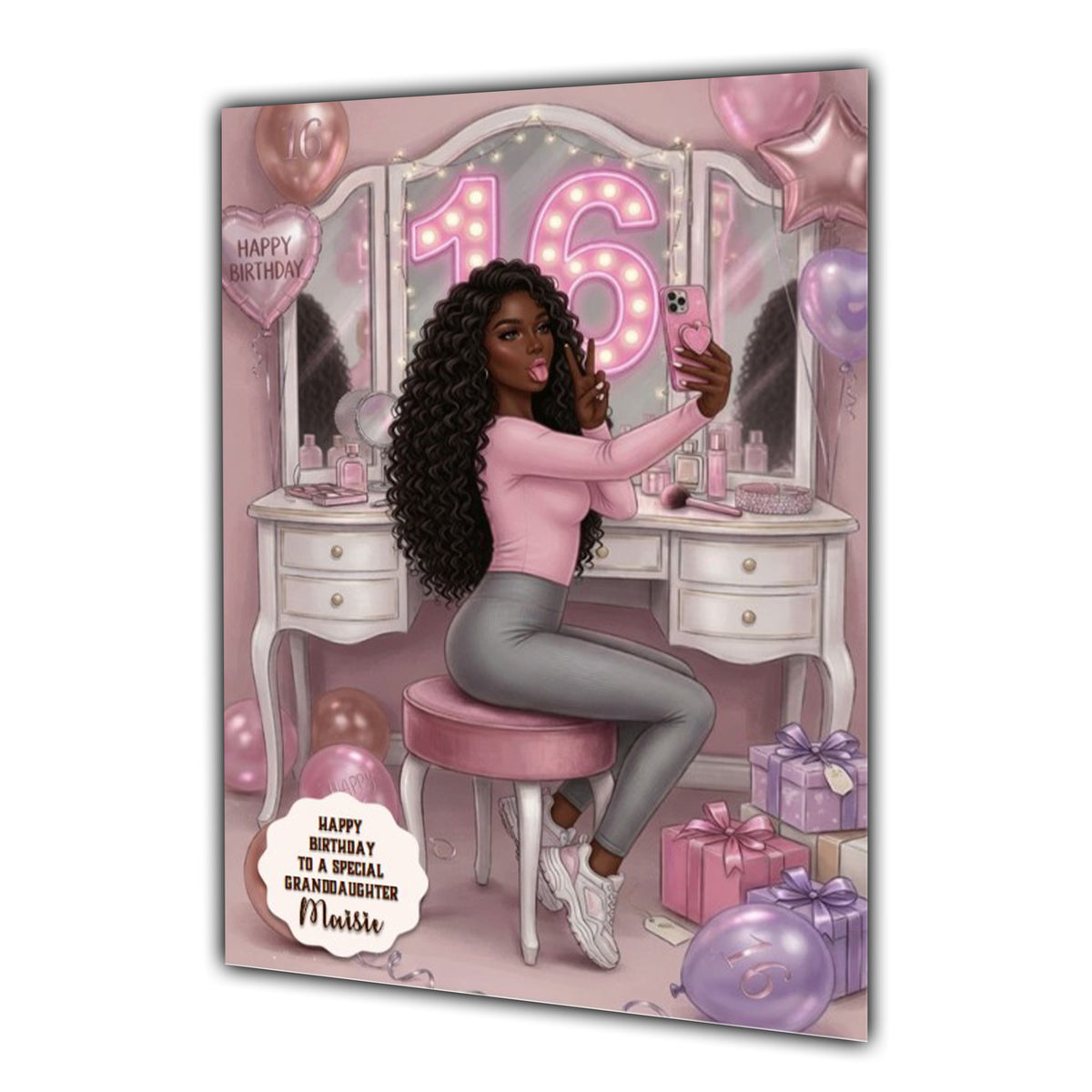 Personalised 16th Birthday Card - Girl at a Dressing Table