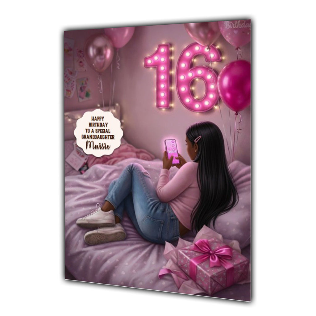 16th Birthday Card Granddaughter Daughter Black Girl Personalised A5 Size