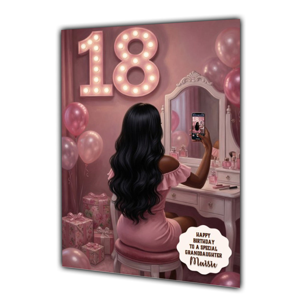 18th Birthday Card Granddaughter Daughter Black Girl Personalised A5 Size