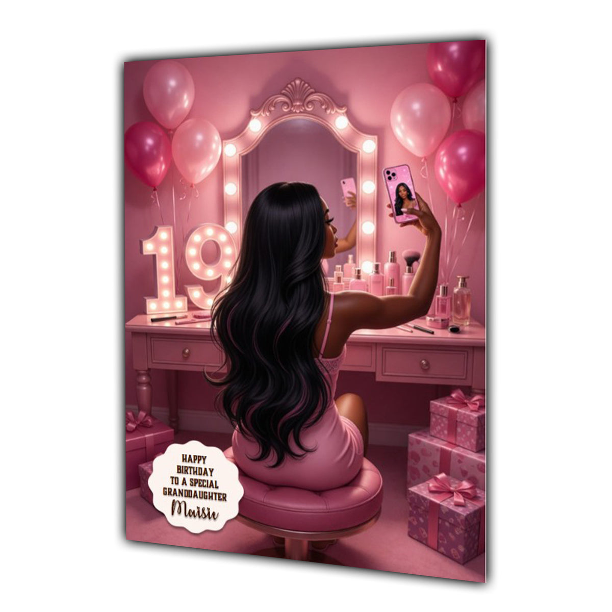 Personalised 19th Birthday Card - Girl Taking a Mirror Selfie
