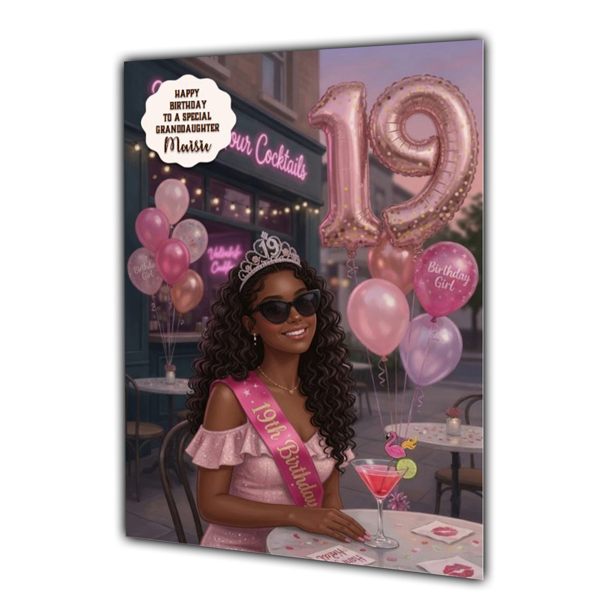 19th Birthday Card Granddaughter Daughter Black Girl Personalised A5 Size