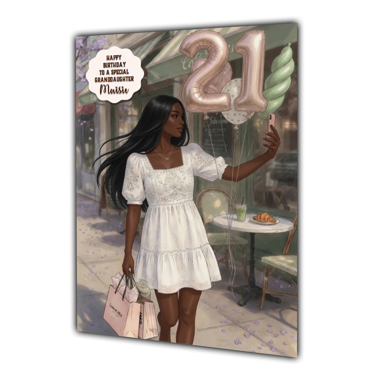 21st Birthday Card Granddaughter Daughter Black Girl Personalised A5 Size