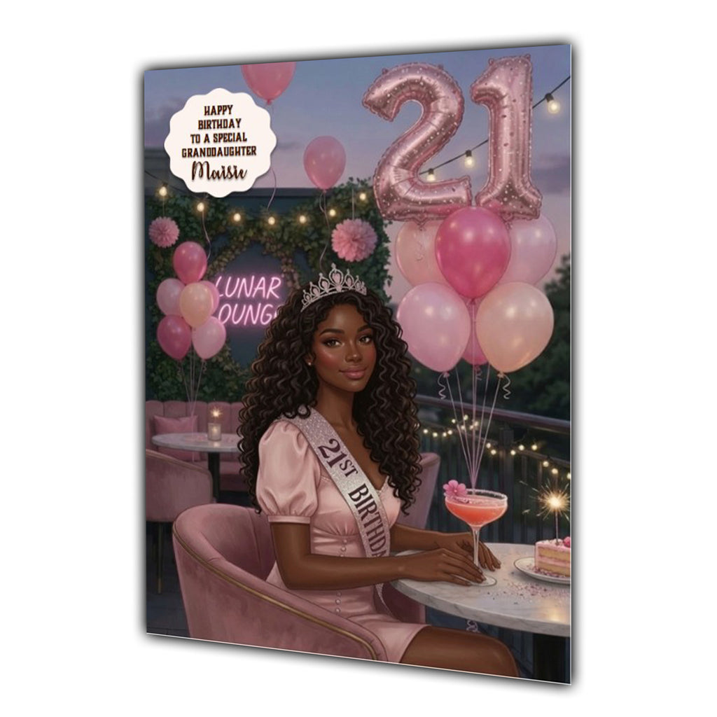 21st Birthday Card Granddaughter Daughter Black Girl Personalised A5 Size