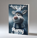 Personalised Christmas Card For Grandson, Son, Nephew, Brother, Friend, Rudolph The Red Nose Reindeer The Football Fan
