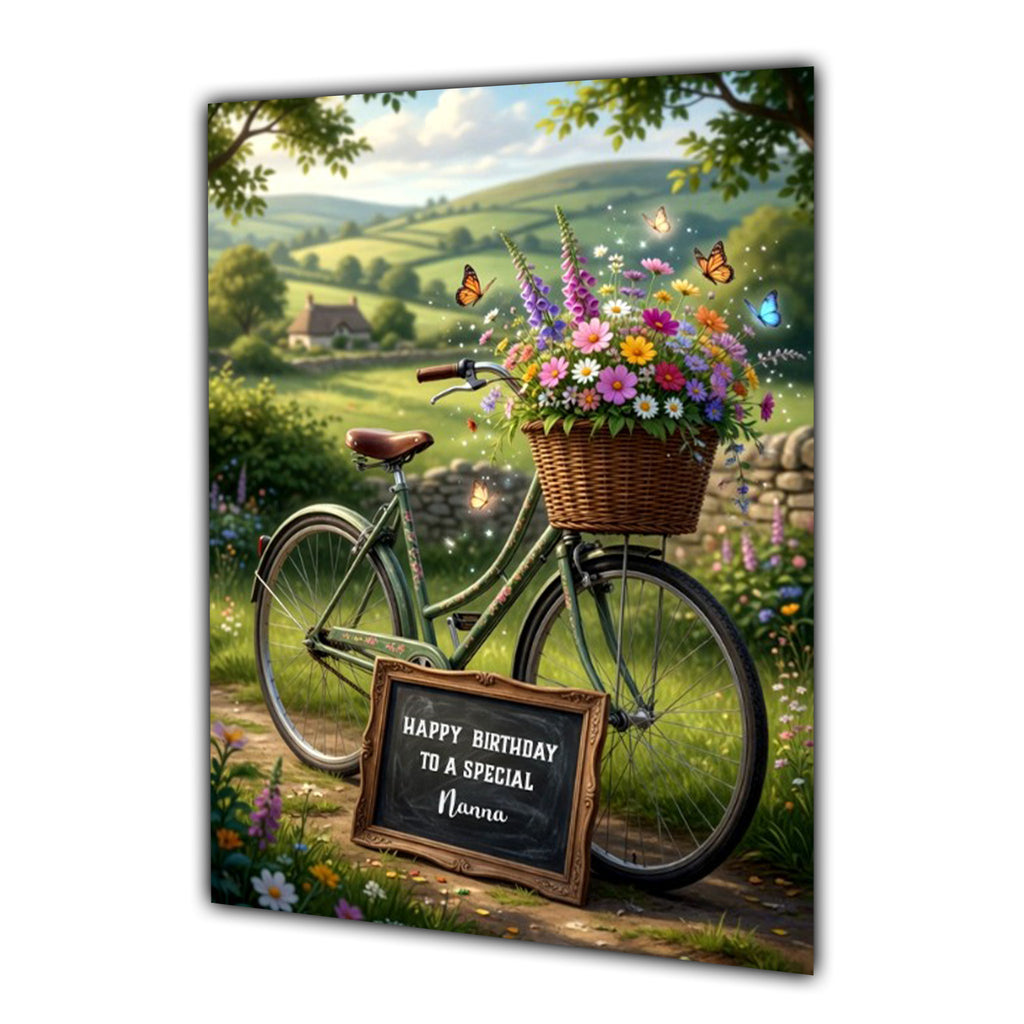 Personalised Birthday Card - Bicycle with Flowers in the Countryside
