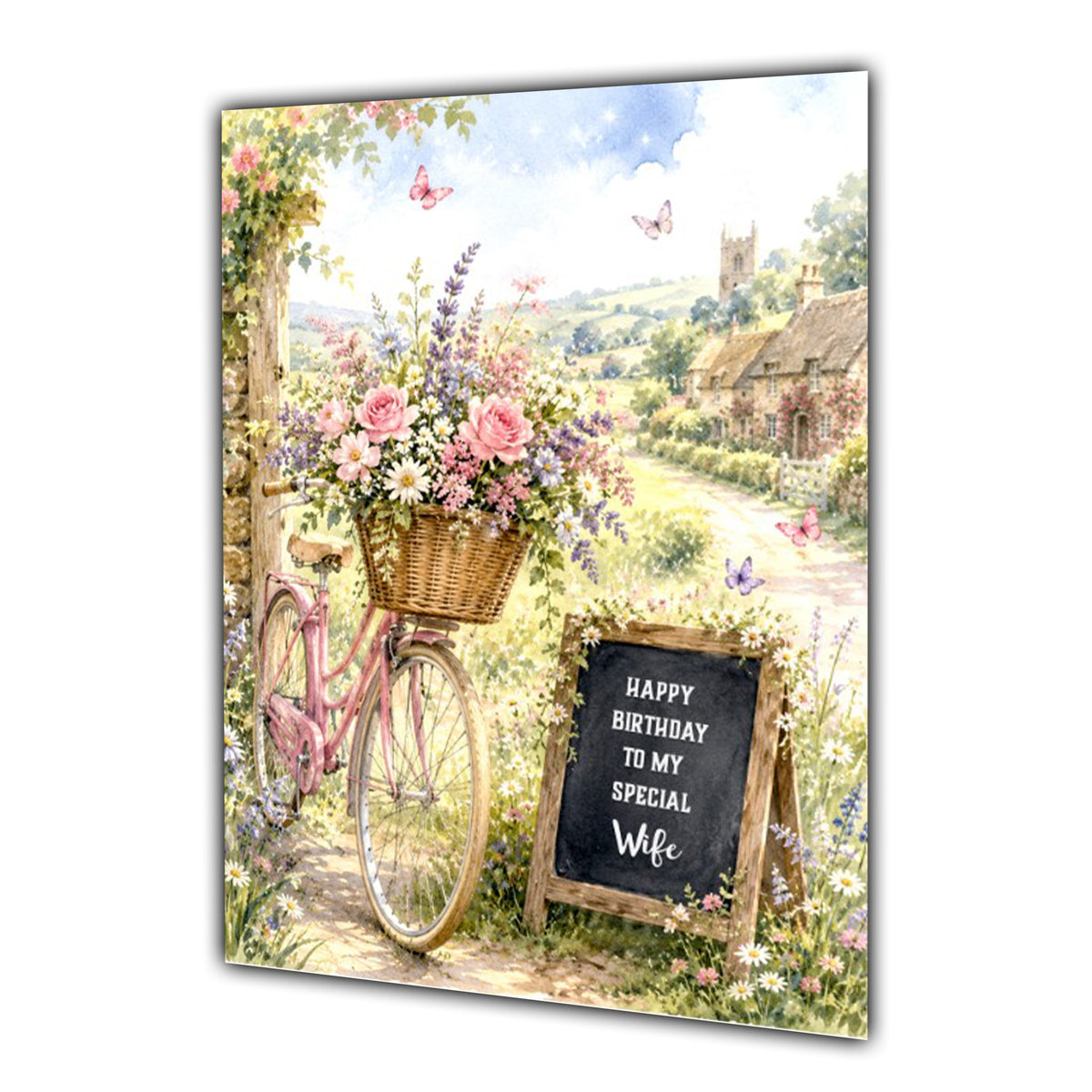 Personalised Birthday Card - Bicycle with Flowers in the Countryside