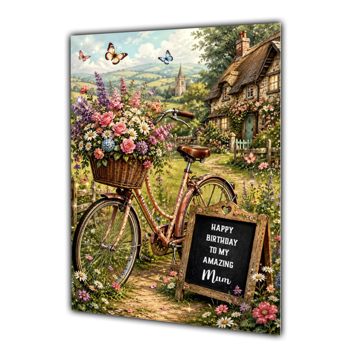Personalised Birthday Card - Bicycle with Flowers in the Countryside