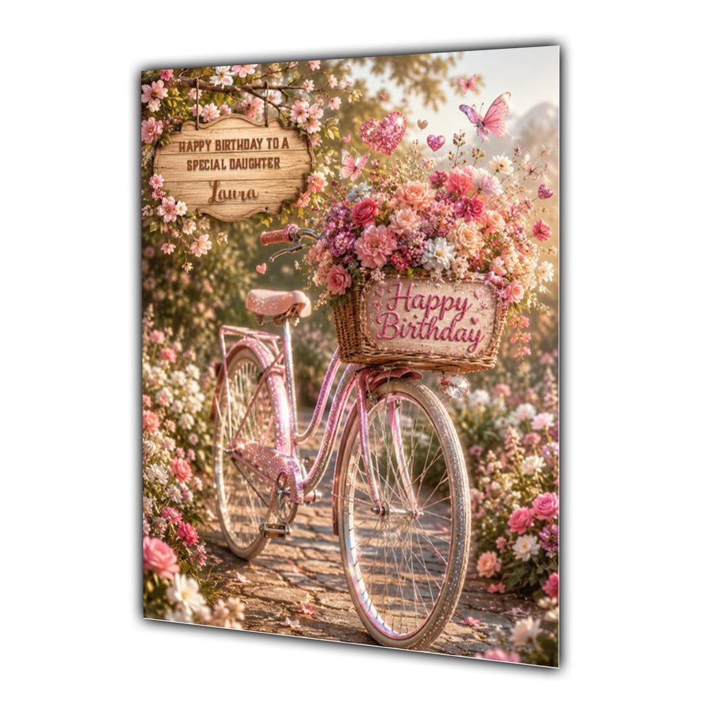 Personalised Birthday Card - Bicycle with Flowers in the Countryside
