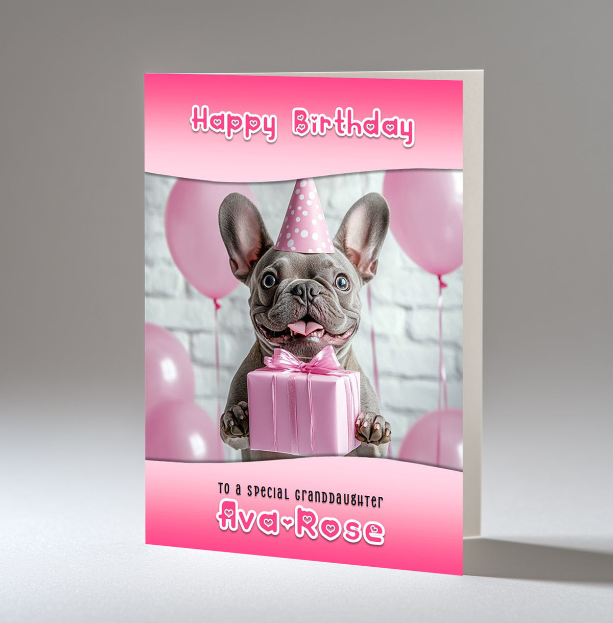 Personalised Birthday Card - French Bulldog with a Pink Present