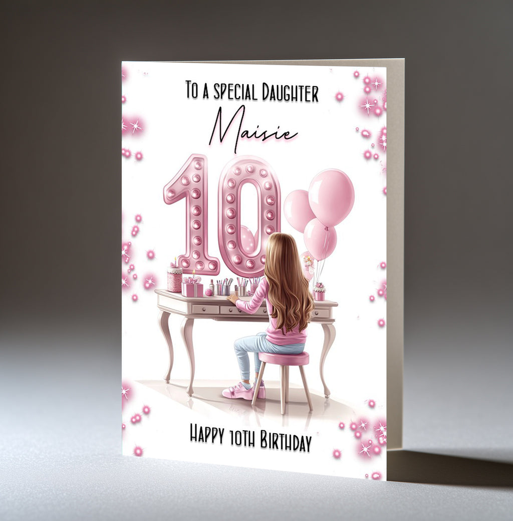 Personalised 10th Birthday Card for Girls - Dressing Table, Design 1