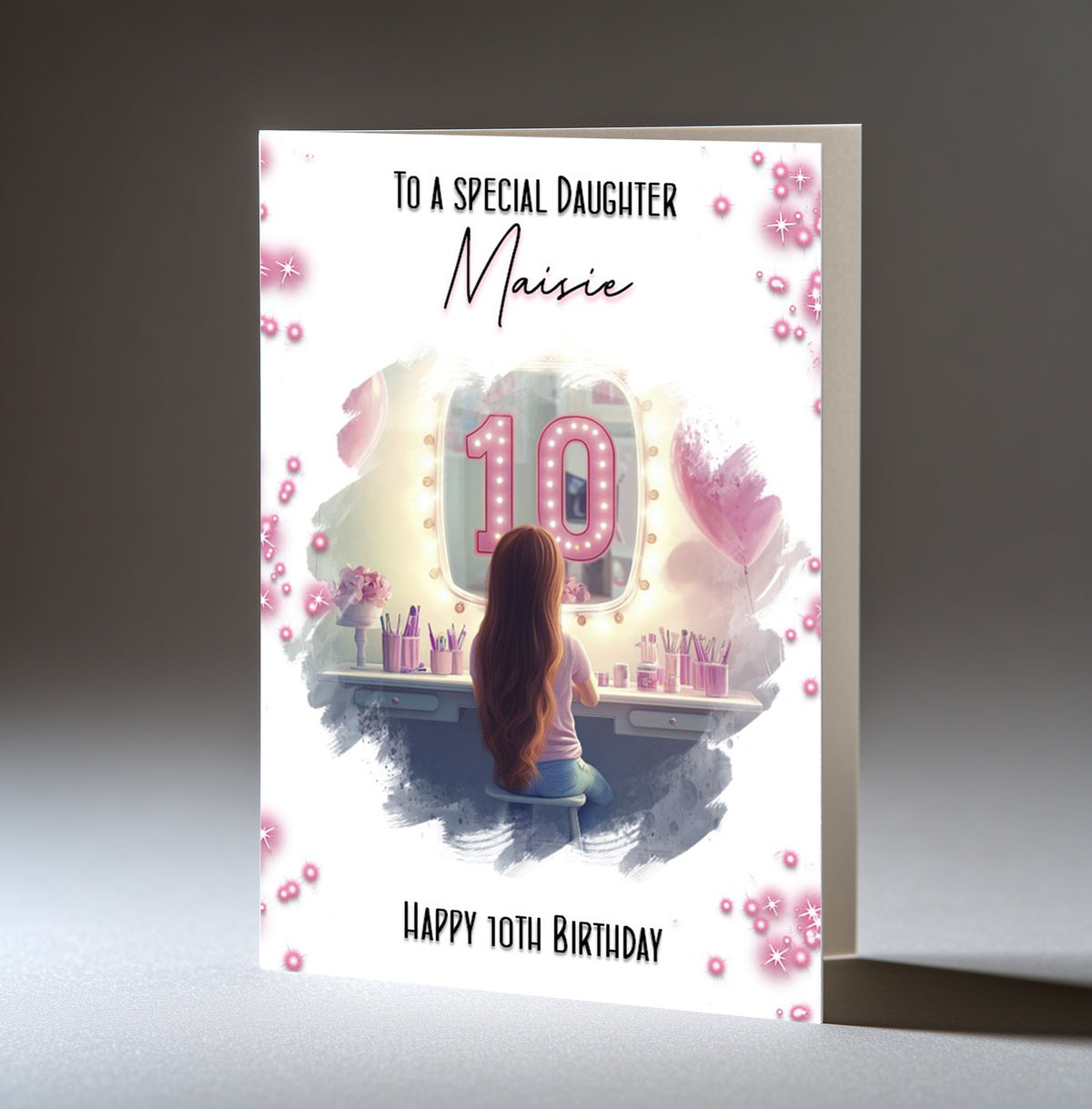 Personalised 10th Birthday Card for Girls - Dressing Table, Design 4