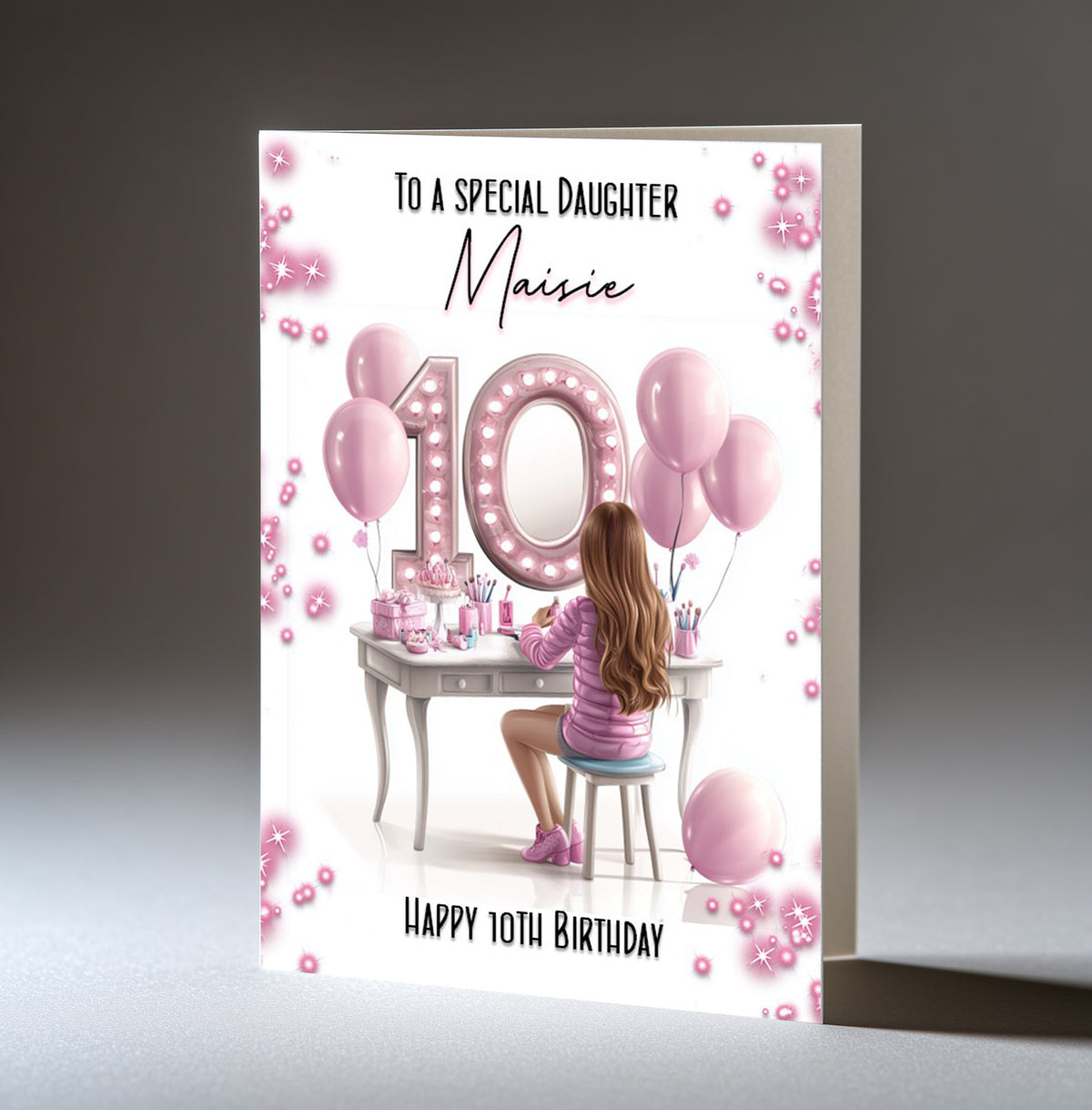 Personalised 10th Birthday Card for Girls - Dressing Table, Design 5