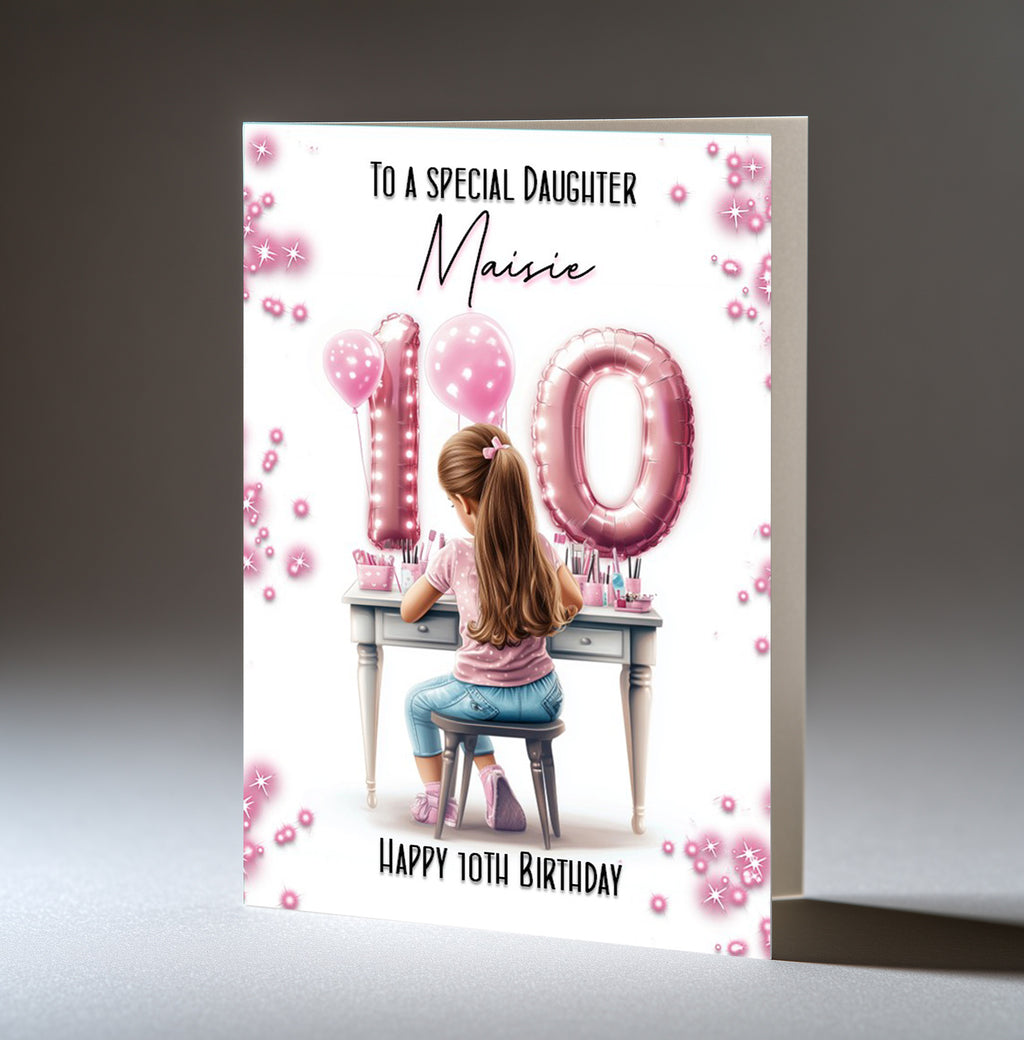 Personalised 10th Birthday Card for Girls - Dressing Table, Design 6
