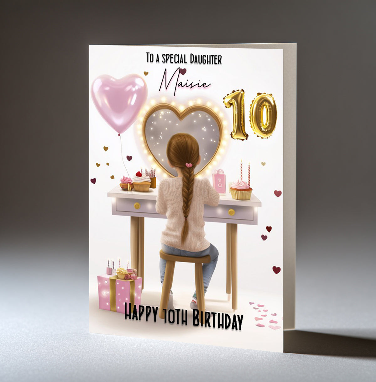 Personalised 10th Birthday Card for Girls - Dressing Table, Design 7