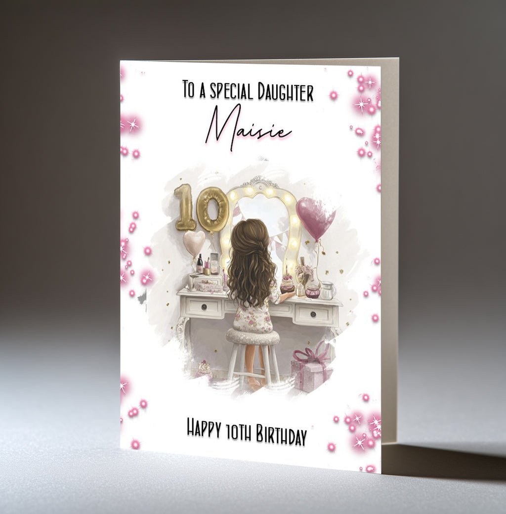 Personalised 10th Birthday Card for Girls - Dressing Table, Design 10