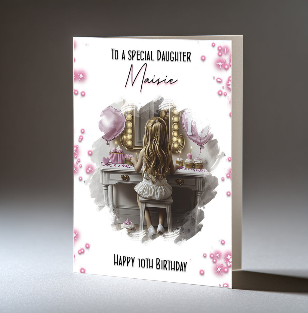 Personalised 10th Birthday Card for Girls - Dressing Table, Design 12