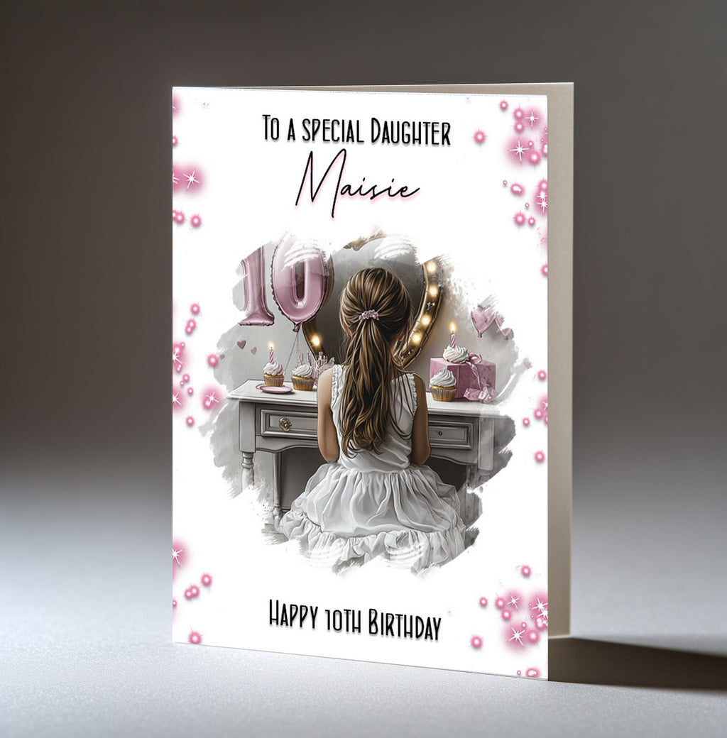 Personalised 10th Birthday Card for Girls - Dressing Table, Design 13
