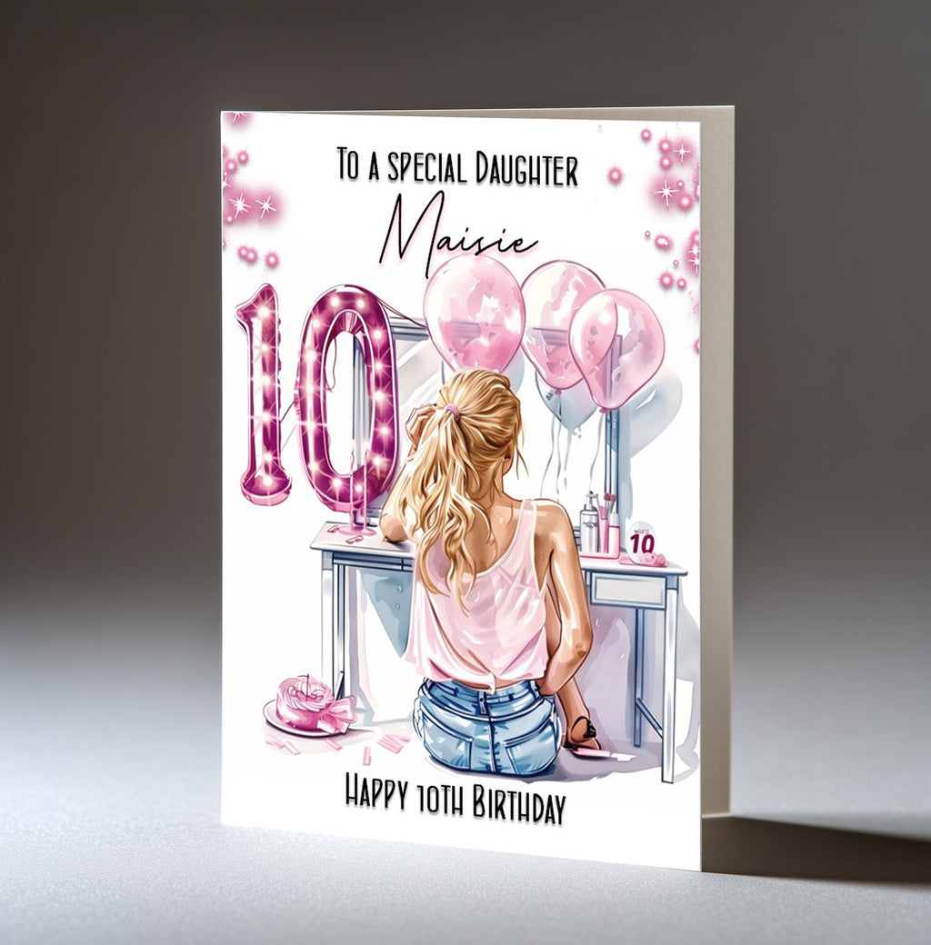 Personalised 10th Birthday Card for Girls - Dressing Table, Design 17