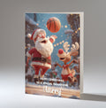 Personalised Christmas Card For Grandson, Son, Nephew, Brother, Friend, Santa and Rudolph Playing Basketball