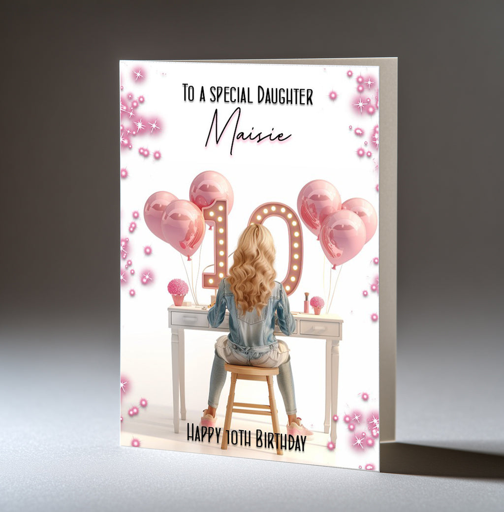 Personalised 10th Birthday Card for Girls - Dressing Table, Design 20