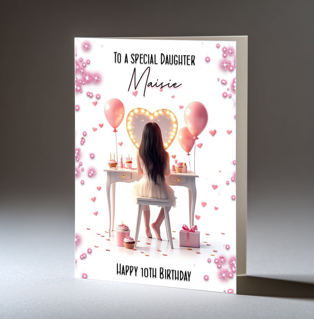Personalised 10th Birthday Card for Girls - Dressing Table, Design 22