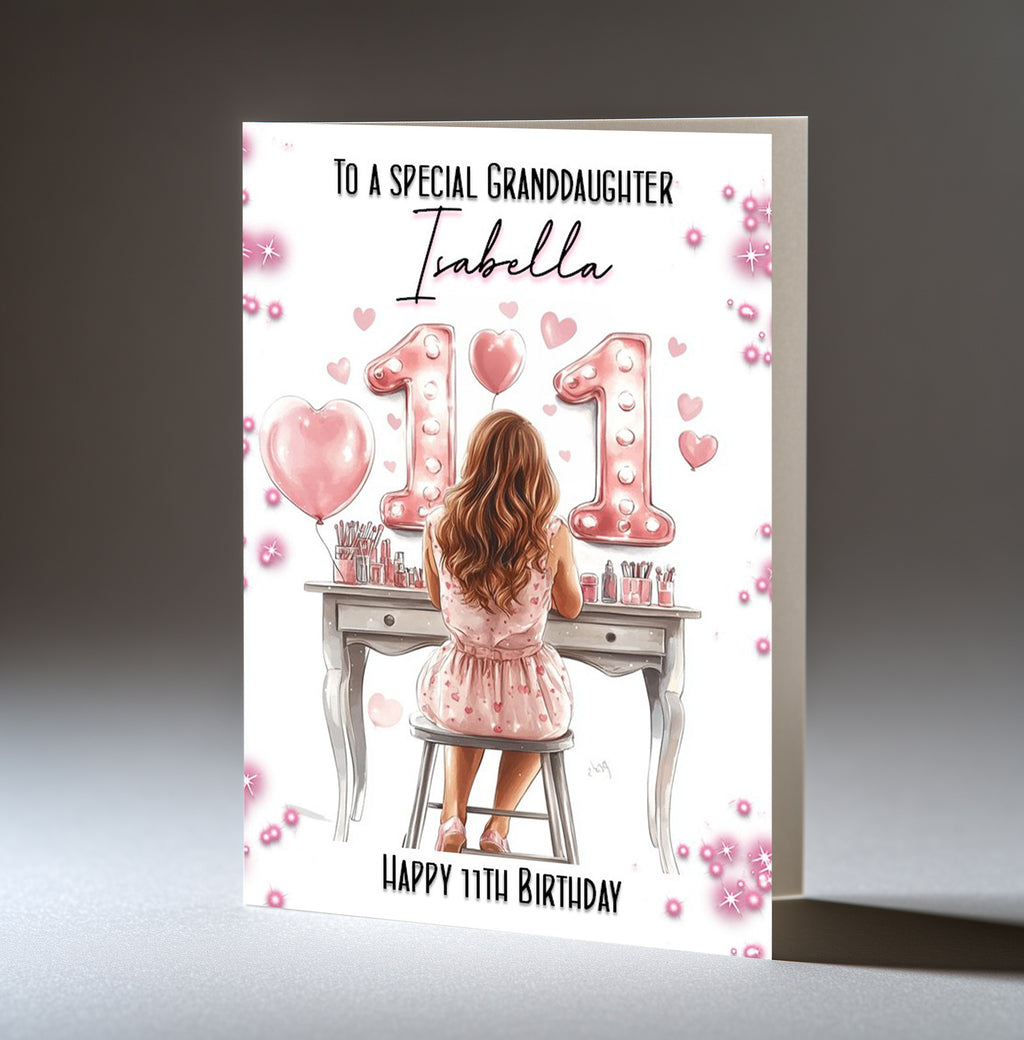 Personalised 11th Birthday Card for Girls - Dressing Table, Design 2