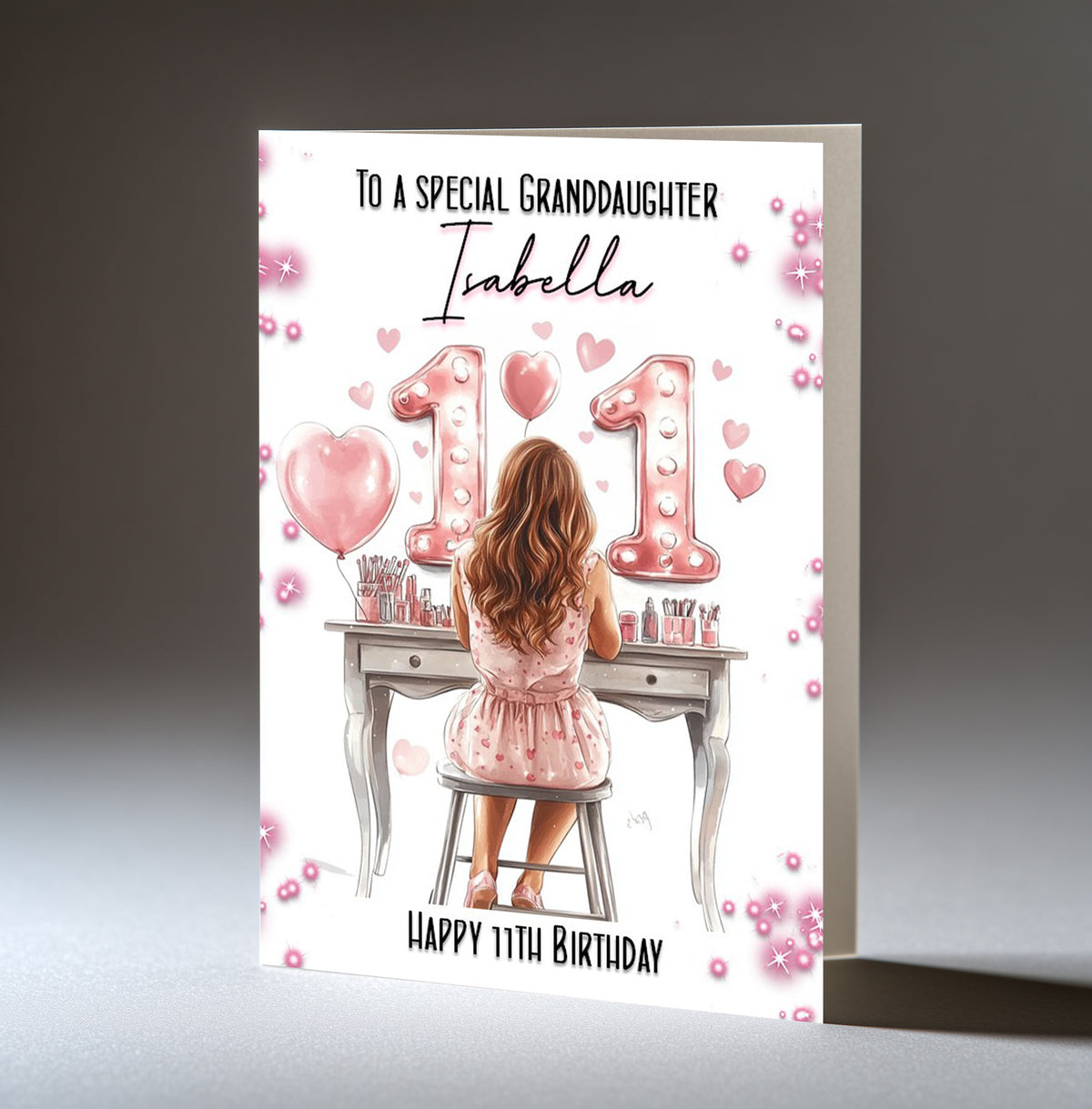 Personalised 11th Birthday Card for Girls - Dressing Table, Design 2