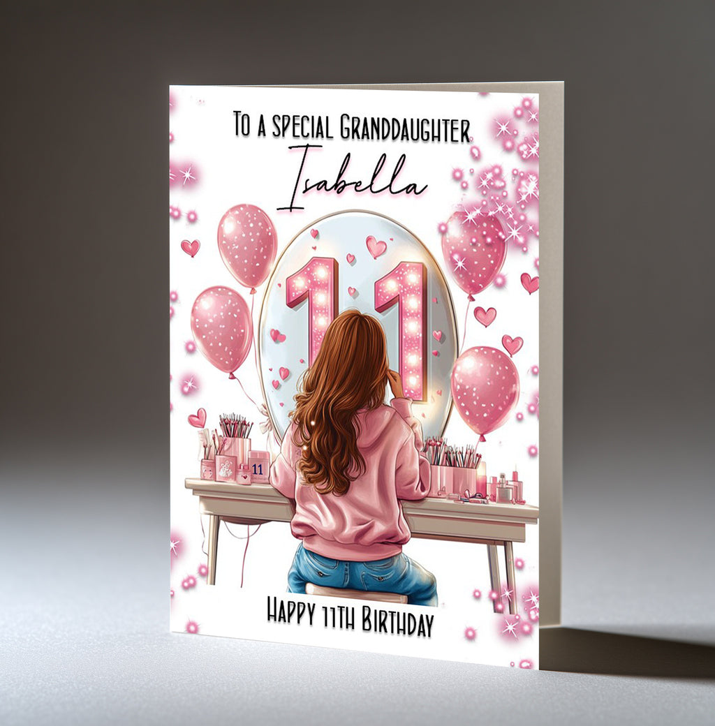 Personalised 11th Birthday Card for Girls - Dressing Table, Design 3