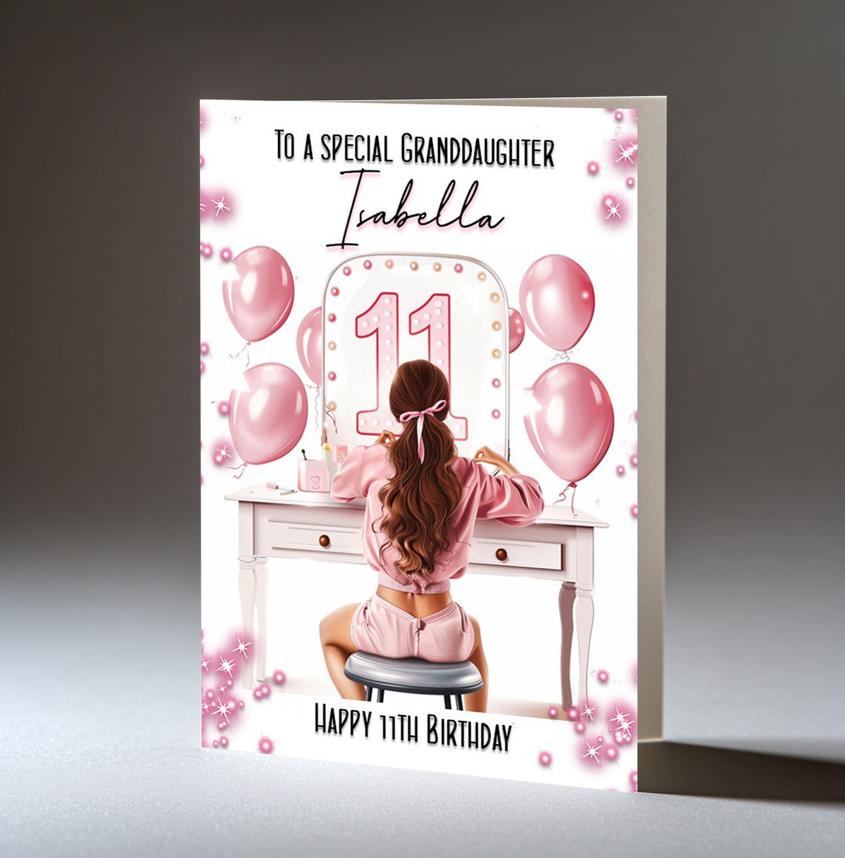Personalised 11th Birthday Card for Girls - Dressing Table, Design 5