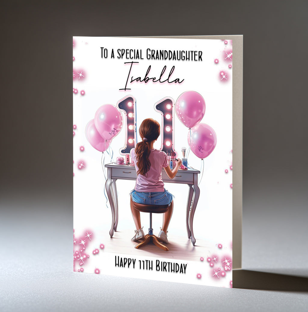 Personalised 11th Birthday Card for Girls - Dressing Table, Design 6