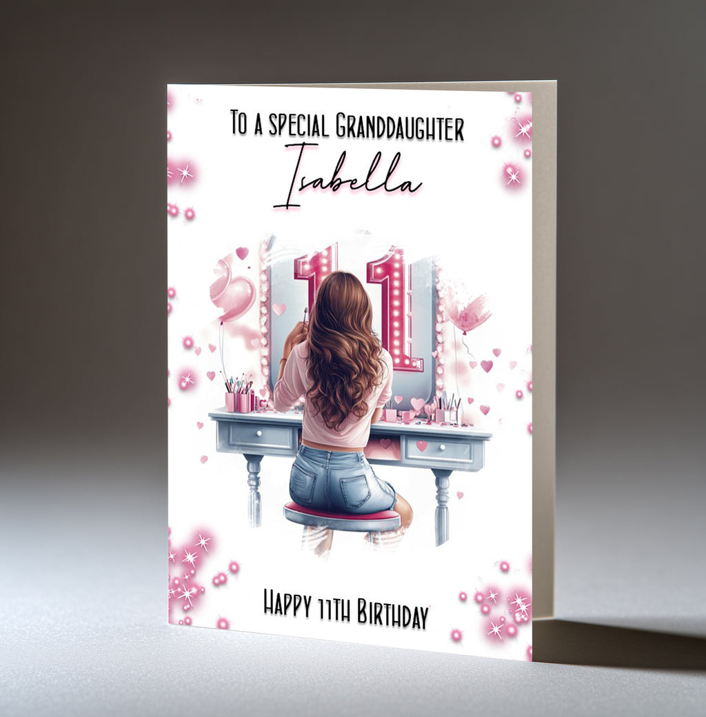 Personalised 11th Birthday Card for Girls - Dressing Table, Design 7