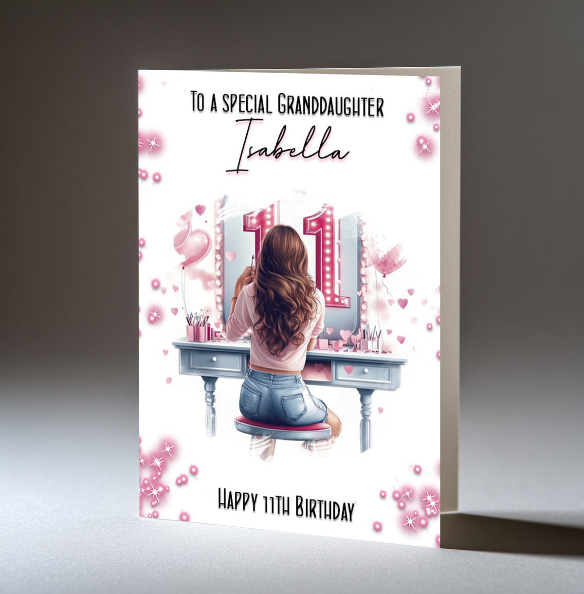Personalised 11th Birthday Card for Girls - Dressing Table, Design 7