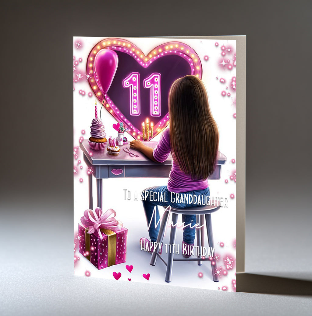 Personalised 11th Birthday Card for Girls - Dressing Table, Design 8