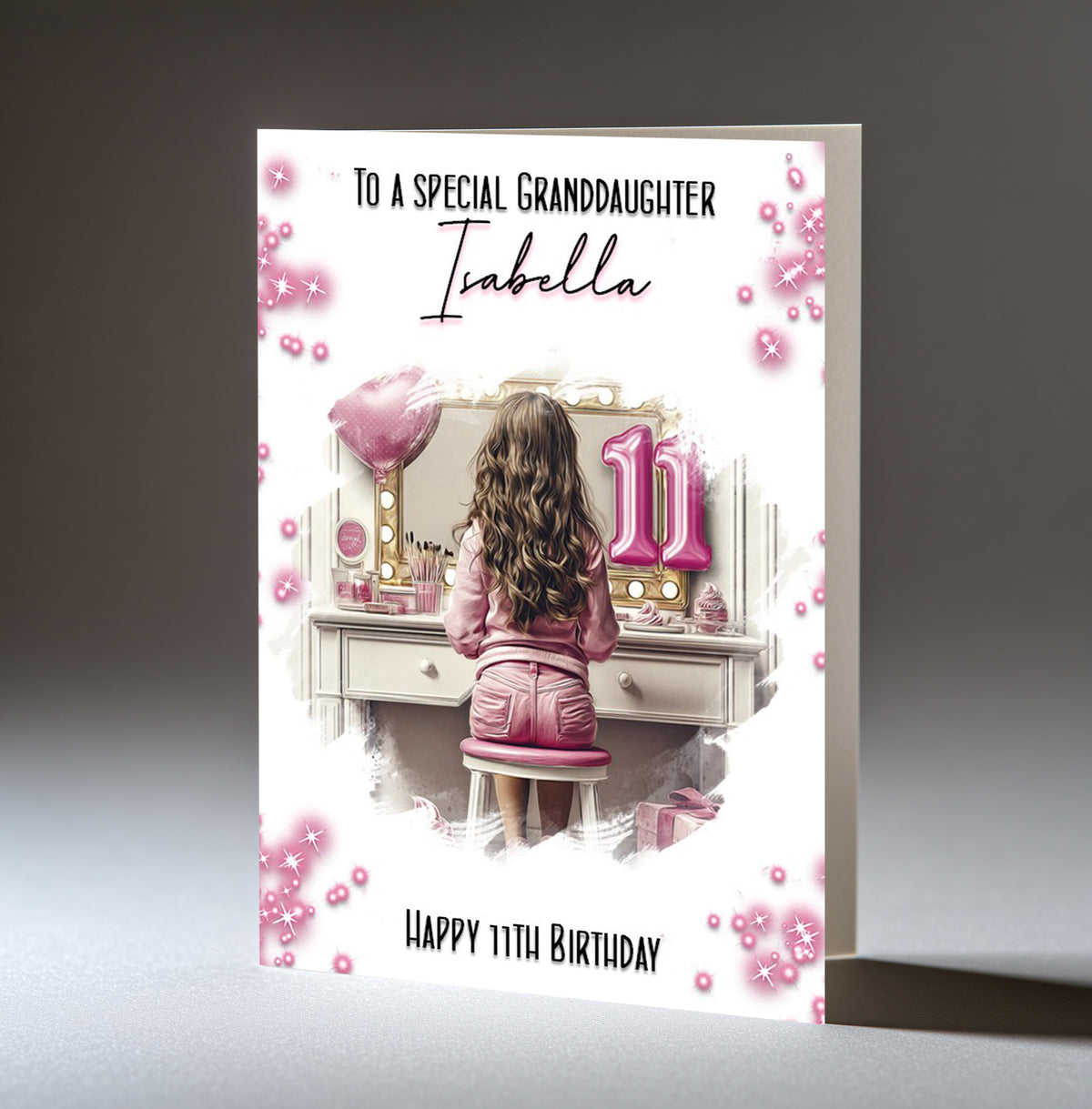 Personalised 11th Birthday Card for Girls - Dressing Table, Design 9