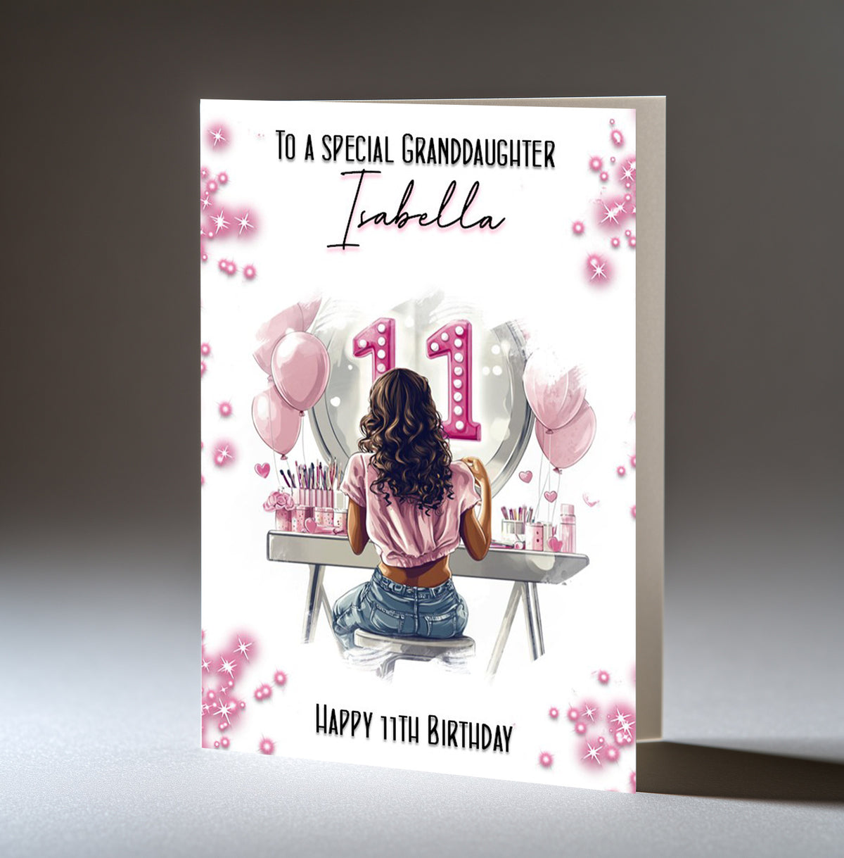 Personalised 11th Birthday Card for Girls - Dressing Table, Design 12