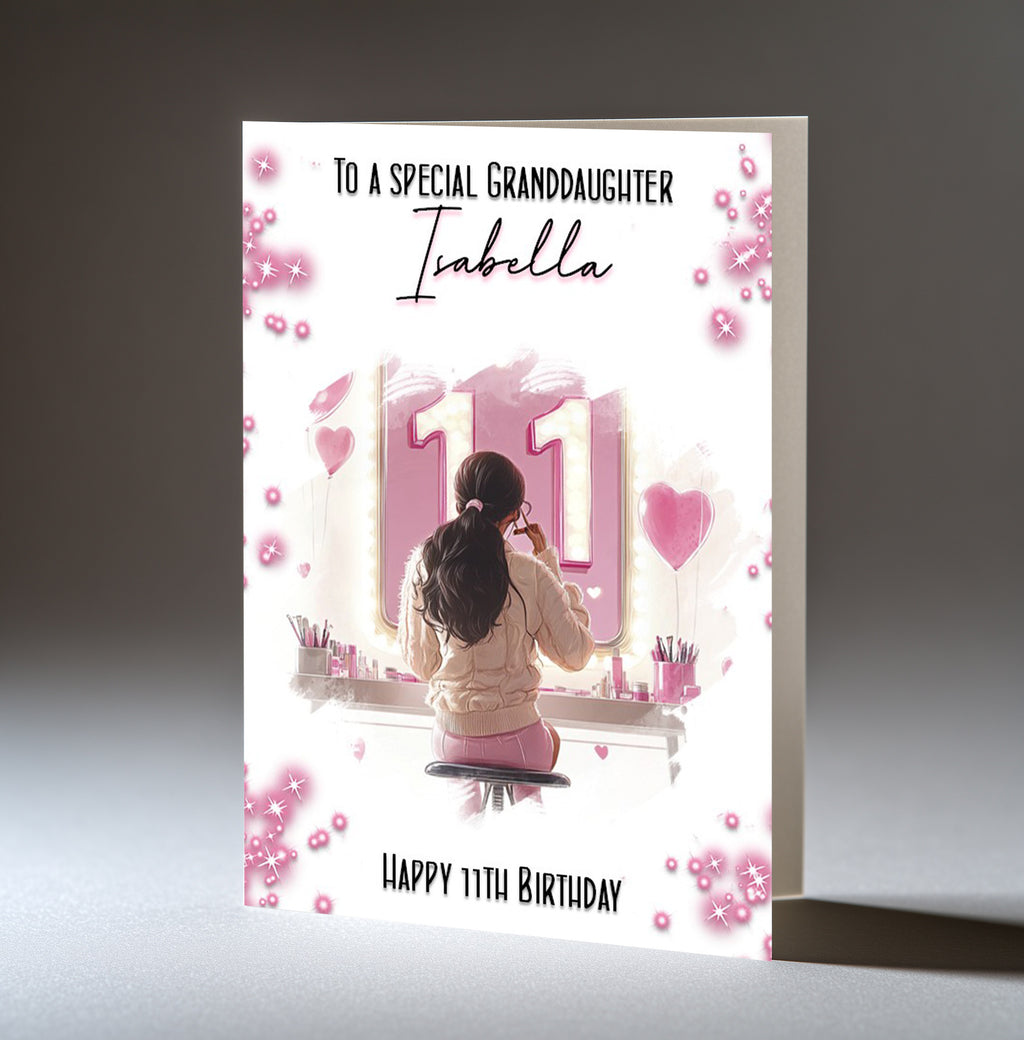 Personalised 11th Birthday Card for Girls - Dressing Table, Design 13